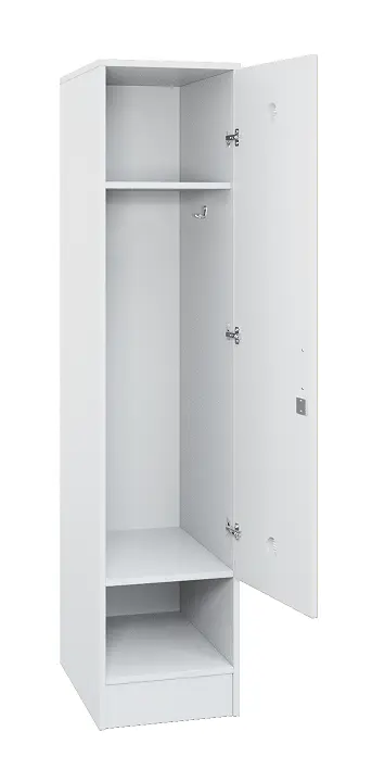 SLS - 44S šatní skříň dřevěná, 1-dveřová, háček, 1800 x 400 x 500, sokl, bílá