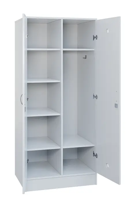 SLS - 81S šatní skříň dřevěná, 2-dveřová, háček, police, 1800 x 800 x 500, sokl, bílá