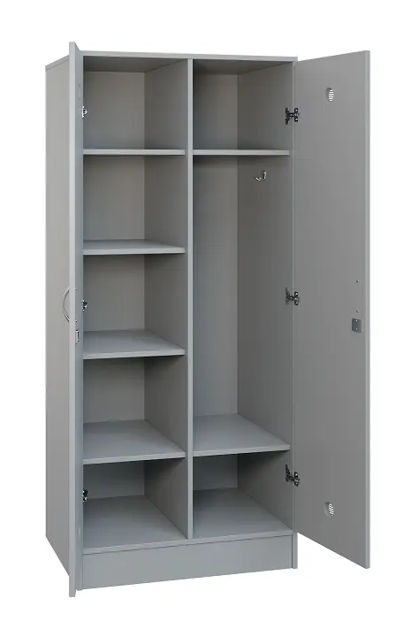 SLS - 81S šatní skříň dřevěná, 2-dveřová, háček, police, 1800 x 800 x 500, sokl, šedá