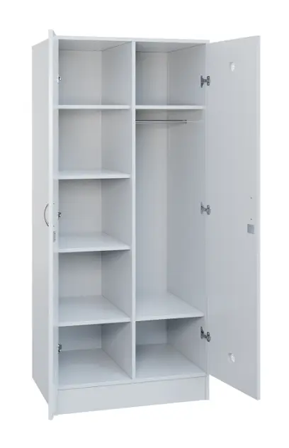 SLS - 81T šatní skříň dřevěná, 2-dveřová, šatní tyč, police, 1800 x 800 x 500, sokl, bílá