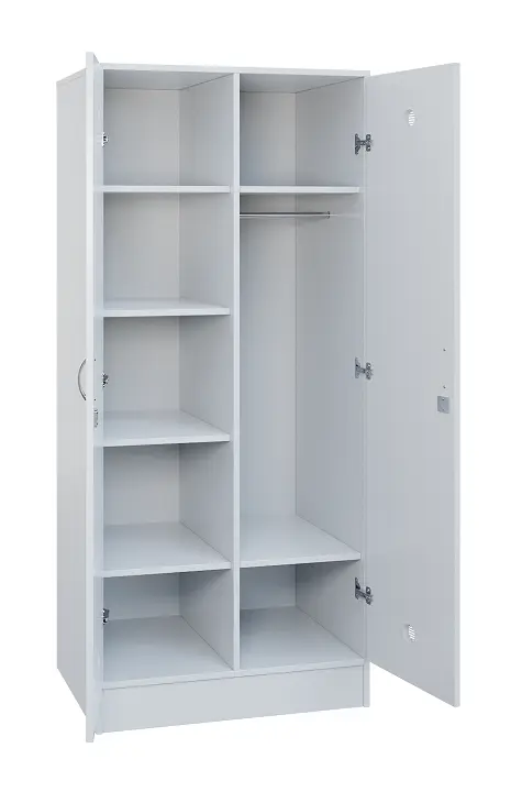 SLS - 81T šatní skříň dřevěná, 2-dveřová, šatní tyč, police, 1800 x 800 x 500, sokl, bílá