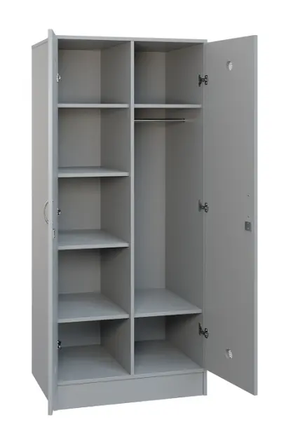 SLS - 81T šatní skříň dřevěná, 2-dveřová, šatní tyč, police, 1800 x 800 x 500, sokl, šedá