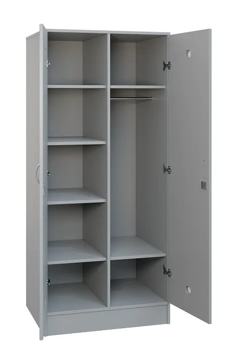 SLS - 81T šatní skříň dřevěná, 2-dveřová, šatní tyč, police, 1800 x 800 x 500, sokl, šedá
