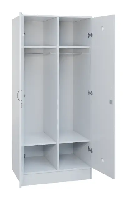 SLS - 82T šatní skříň dřevěná, 2-dveřová, šatní tyč, 1800 x 800 x 500, sokl, bílá