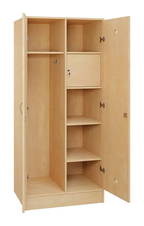 SLS - 83S šatní skříň dřevěná, 2-dveřová, háček, police, trezor, 1800 x 800 x 500, sokl, bříza irská
