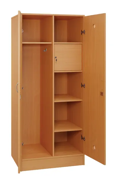 SLS - 83S šatní skříň dřevěná, 2-dveřová, háček, police, trezor, 1800 x 800 x 500, sokl, buk royal