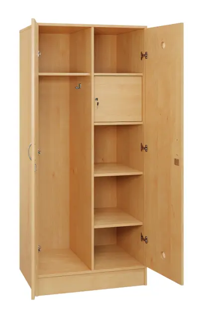SLS - 83S šatní skříň dřevěná, 2-dveřová, háček, police, trezor, 1800 x 800 x 500, sokl, javor horský