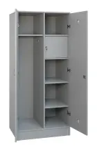 SLS - 83S šatní skříň dřevěná, 2-dveřová, háček, police, trezor, 1800 x 800 x 500, sokl, šedá