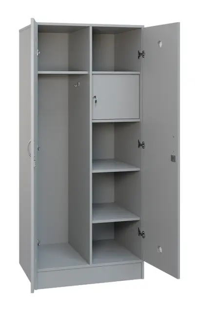 SLS - 83S šatní skříň dřevěná, 2-dveřová, háček, police, trezor, 1800 x 800 x 500, sokl, šedá