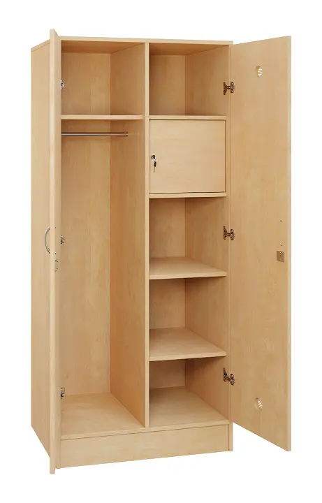 SLS - 83T šatní skříň dřevěná, 2-dveřová, šatní tyč, police, trezor, 1800 x 800 x 500, sokl, bříza irská