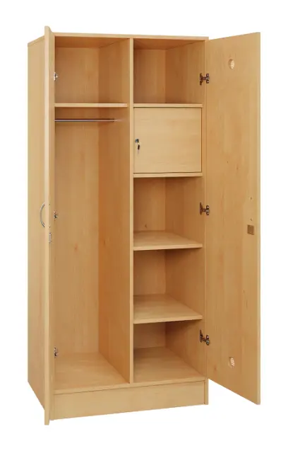 SLS - 83T šatní skříň dřevěná, 2-dveřová, šatní tyč, police, trezor, 1800 x 800 x 500, sokl, javor horský
