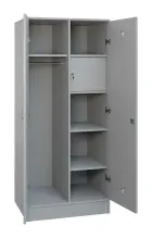 SLS - 83T šatní skříň dřevěná, 2-dveřová, šatní tyč, police, trezor, 1800 x 800 x 500, sokl, šedá