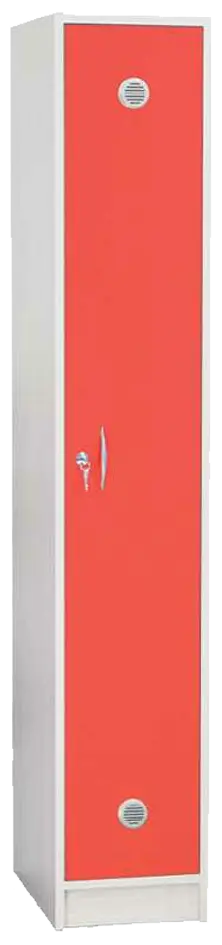 SSL - 180 - 30 šatní skříň dřevěná, 1-dveřová, háček, 1800 x 300 x 500, sokl, korpus bílá/dveře červená flamengo