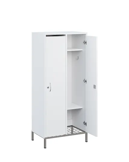 SSR - 140 - 60 šatní skříň dřevěná, 2-dveřová, háček, 1400 x 600 x 400, kovové nohy s roštem, bílá