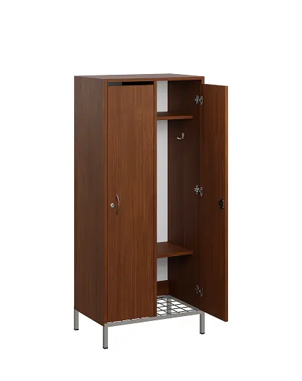 SSR - 140 - 60 šatní skříň dřevěná, 2-dveřová, háček, 1400 x 600 x 400, kovové nohy s roštem, ořech královský