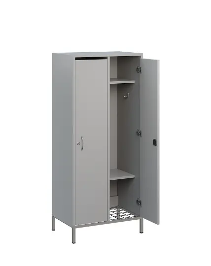 SSR - 140 - 60 šatní skříň dřevěná, 2-dveřová, háček, 1400 x 600 x 400, kovové nohy s roštem, šedá