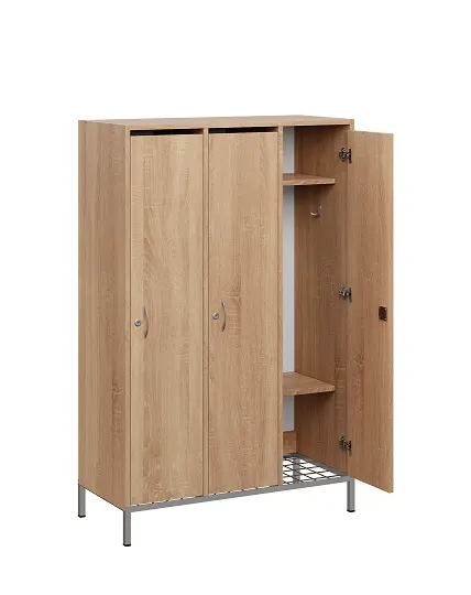 SSR - 140 - 90 šatní skříň dřevěná, 3-dveřová, háček, 1400 x 900 x 400, kovové nohy s roštem, dub bardolino
