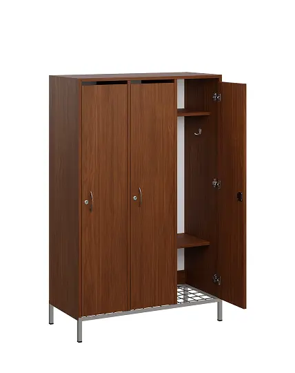 SSR - 140 - 90 šatní skříň dřevěná, 3-dveřová, háček, 1400 x 900 x 400, kovové nohy s roštem, ořech královský