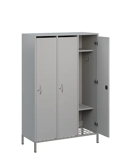SSR - 140 - 90 šatní skříň dřevěná, 3-dveřová, háček, 1400 x 900 x 400, kovové nohy s roštem, šedá