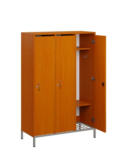 SSR - 140 - 90 šatní skříň dřevěná, 3-dveřová, háček, 1400 x 900 x 400, kovové nohy s roštem, třešeň šumavská
