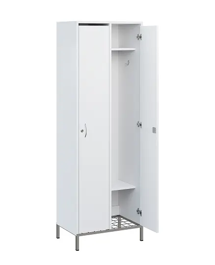 SSR - 180 - 60 šatní skříň dřevěná, 2-dveřová, háček, 1800 x 600 x 400, kovové nohy s roštem, bílá