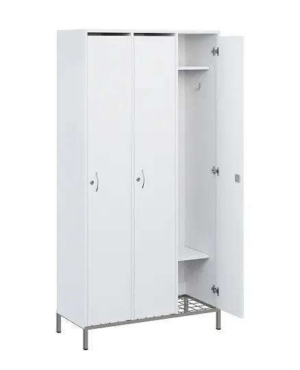 SSR - 180 - 90 šatní skříň dřevěná, 3-dveřová, háček, 1800 x 900 x 400, kovové nohy s roštem, bílá