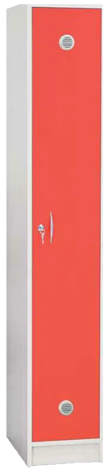 STL - 180 - 30 šatní skříň dřevěná, 1-dveřová, šatní tyč, 1800 x 300 x 500, sokl, korpus bílá/dveře červená flamengo