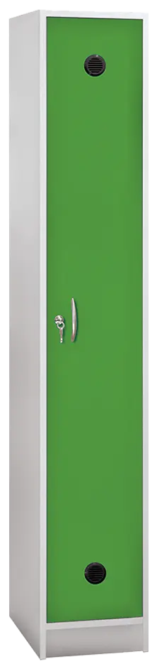 STL - 180 - 30 šatní skříň dřevěná, 1-dveřová, šatní tyč, 1800 x 300 x 500, sokl, korpus bílá/dveře jarní zeleň