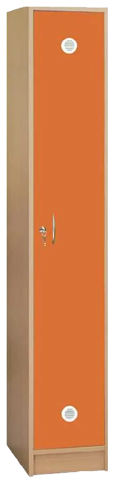 STL - 180 - 30 šatní skříň dřevěná, 1-dveřová, šatní tyč, 1800 x 300 x 500, sokl, korpus buk royal/dveře pomeranč