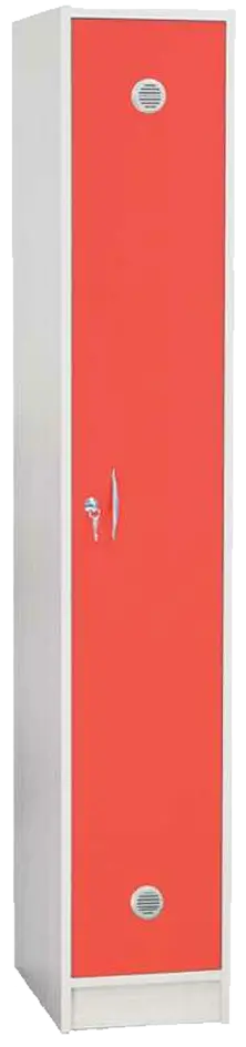 STL - 180 - 40 šatní skříň dřevěná, 1-dveřová, šatní tyč, 1800 x 400 x 500, sokl, korpus bílá/dveře červená flamengo