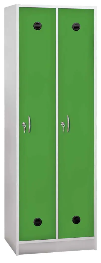 STL - 180 - 60 šatní skříň dřevěná, 2-dveřová, šatní tyč, 1800 x 600 x 500, sokl, korpus bílá/dveře jarní zeleň