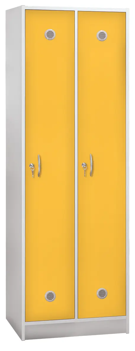 STL - 180 - 80 šatní skříň dřevěná, 2-dveřová, šatní tyč, 1800 x 800 x 500, sokl, korpus bílá/dveře žlutá odio