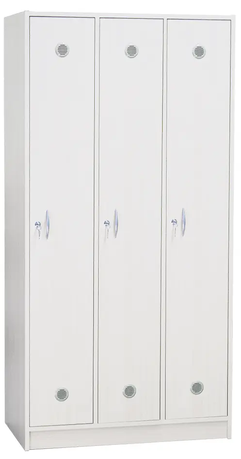 STL - 180 - 90 šatní skříň dřevěná, 3-dveřová, šatní tyč, 1800 x 900 x 500, sokl, bílá