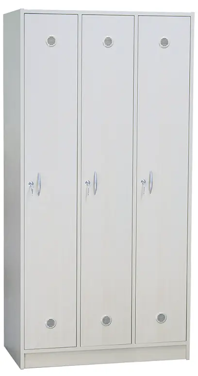 STL - 180 - 90 šatní skříň dřevěná, 3-dveřová, šatní tyč, 1800 x 900 x 500, sokl, šedá