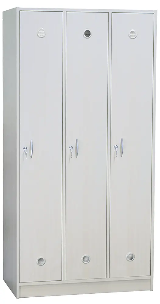 STL - 180 - 90 šatní skříň dřevěná, 3-dveřová, šatní tyč, 1800 x 900 x 500, sokl, šedá