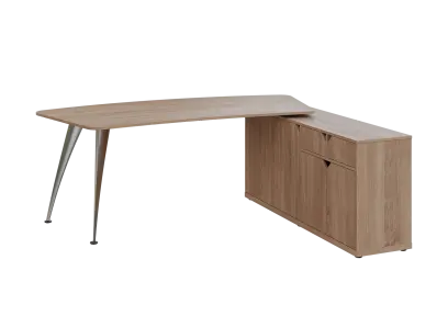 KUZR 18-20 P stůl rohový, provedení pravé, úložný prostor, chromová podnož, dub bardolino