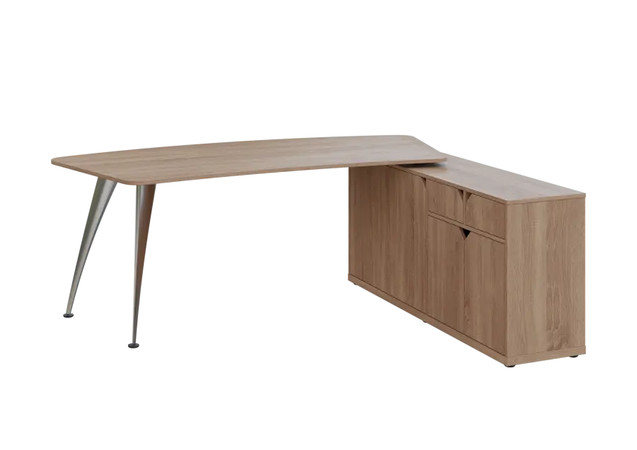 KUZR 18-20 P stůl rohový, provedení pravé, úložný prostor, chromová podnož, dub bardolino