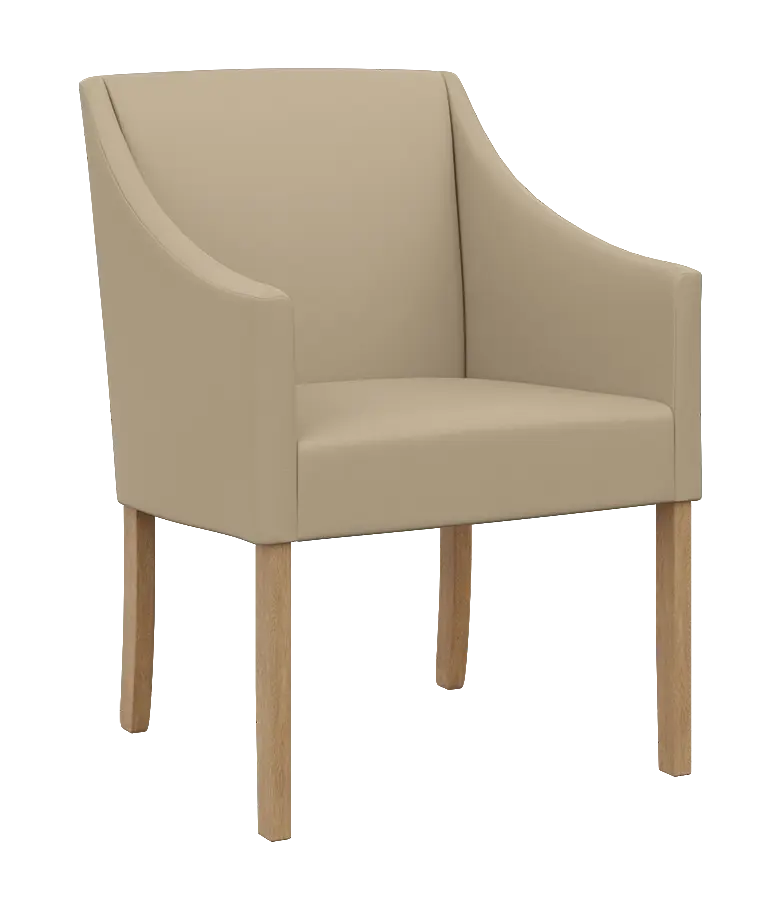 NOVA křeslo, přírodní dřevo-buk, koženka světlá káva