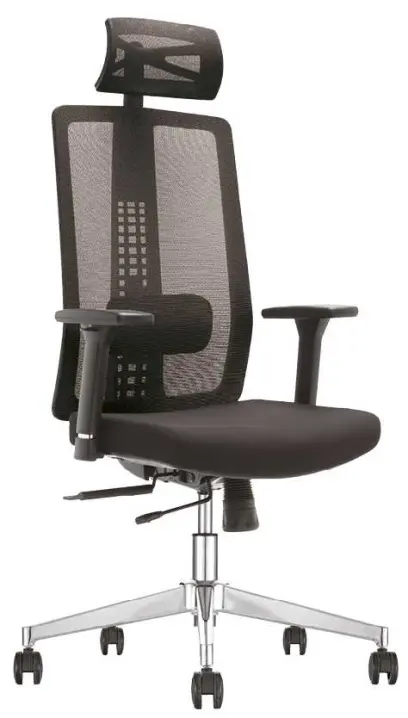 NIKOS kancelářská židle s podhlavníkem a bederní opěrkou, kříž chrom, Mesh celočerná