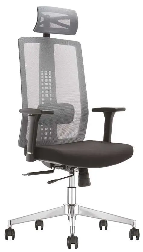 NIKOS kancelářská židle s podhlavníkem a bederní opěrkou, kříž chrom, Mesh černošedá