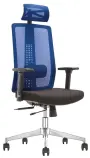 NIKOS kancelářská židle s podhlavníkem a bederní opěrkou, kříž chrom, Mesh černomodrá