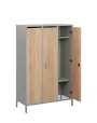 SSR - 140 - 90 šatní skříň dřevěná, 3-dveřová, háček, 1400 x 900 x 400, kovové nohy s roštem, korpus šedá/dveře dub bardolino