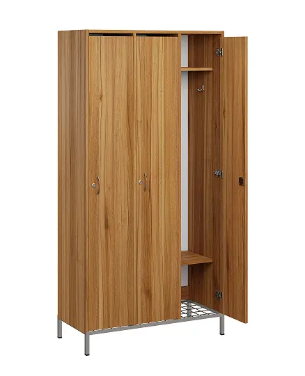 SSR - 180 - 90 šatní skříň dřevěná, 3-dveřová, háček, 1800 x 900 x 400, kovové nohy s roštem, ořech světlý