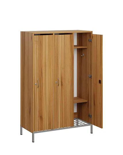 SSR - 140 - 90 šatní skříň dřevěná, 3-dveřová, háček, 1400 x 900 x 400, kovové nohy s roštem, ořech světlý