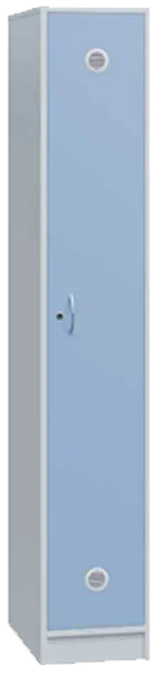 STL - 180 - 30 šatní skříň dřevěná, 1-dveřová, šatní tyč, 1800 x 300 x 500, sokl, korpus bílá/dveře blankyt