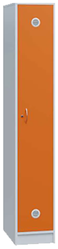 STL - 180 - 30 šatní skříň dřevěná, 1-dveřová, šatní tyč, 1800 x 300 x 500, sokl, korpus bílá/dveře pomeranč