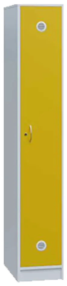 STL - 180 - 30 šatní skříň dřevěná, 1-dveřová, šatní tyč, 1800 x 300 x 500, sokl, korpus bílá/dveře žlutá odio