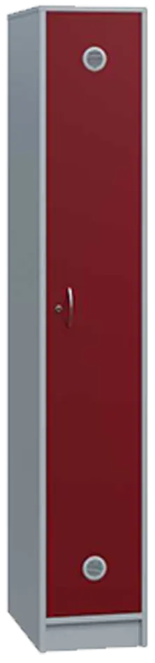 STL - 180 - 30 šatní skříň dřevěná, 1-dveřová, šatní tyč, 1800 x 300 x 500, sokl, korpus šedá/dveře burgundská