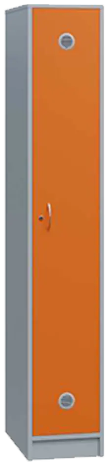 STL - 180 - 30 šatní skříň dřevěná, 1-dveřová, šatní tyč, 1800 x 300 x 500, sokl, korpus šedá/dveře pomeranč