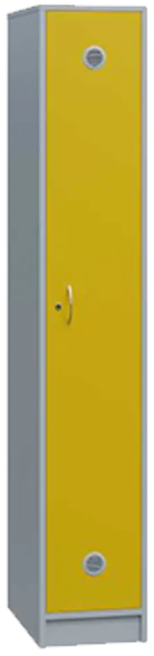 STL - 180 - 30 šatní skříň dřevěná, 1-dveřová, šatní tyč, 1800 x 300 x 500, sokl, korpus šedá/dveře žlutá odio